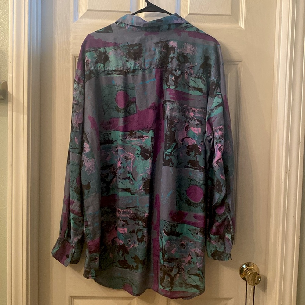 VINTAGE IN PRIVATE SILK Purple and Blue Casual Button Down Shirt Blouse - Picture 6 of 7